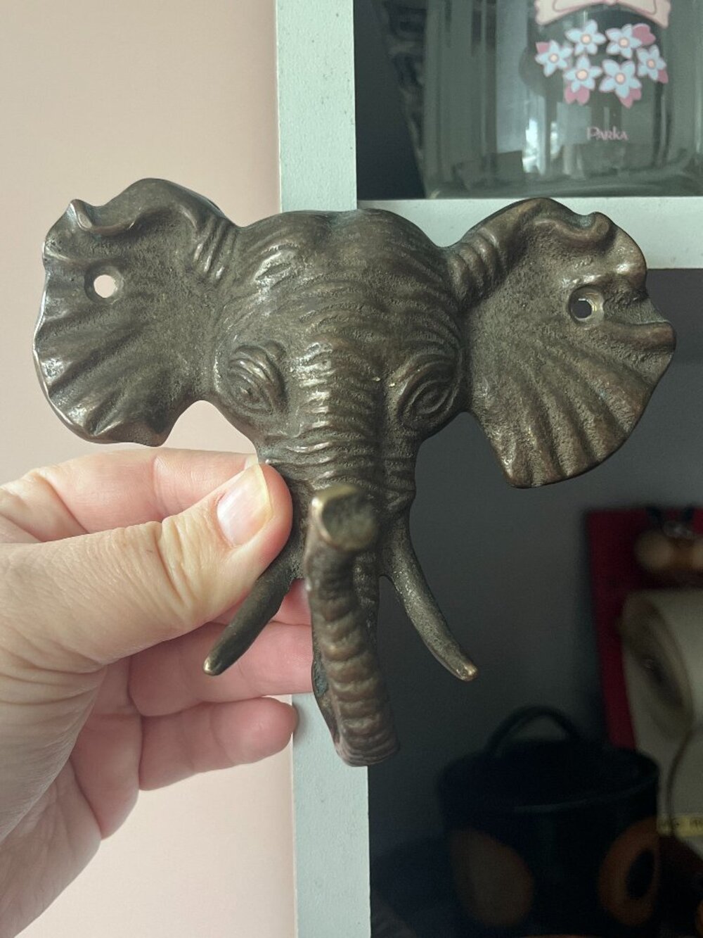 Brass Elephant Hook Solid Metal Vintage Home Decor Boho Eclectic